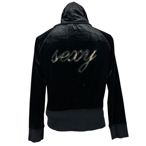 Victoria's Secret Tops - Victoria's Secret Y2K Sexy Little Things Sexy Lace Cut Out Black Velour Hoodie M